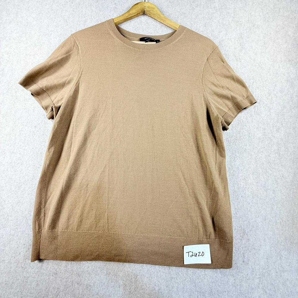 Theory Womens XL Tan Camel Short Sleeve Knit Crewneck Sweater Top